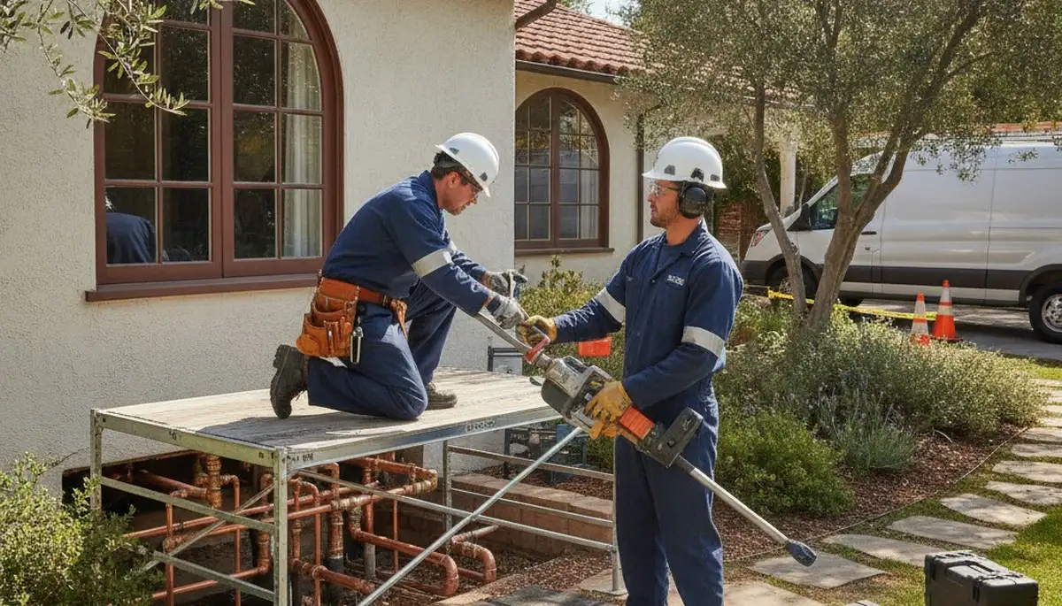 Plumber repairing a leak in Mountain View, CA for plumbingmountainviewca-new.com