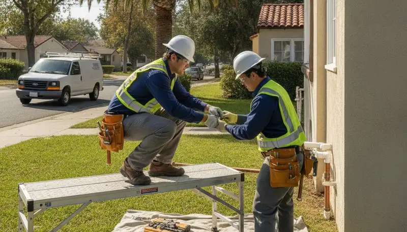 Plumber repairing a leak in Mountain View, CA for plumbingmountainviewca-new.com