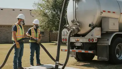 Septic pumping service truck at a Mountain View, CA home for fast plumbing repairs