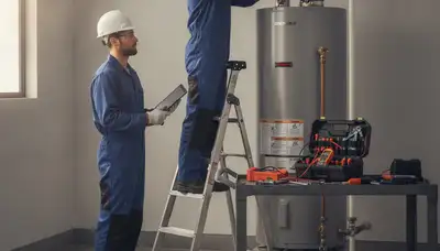 Water heater repair technician servicing a Mountain View, CA home plumbing system