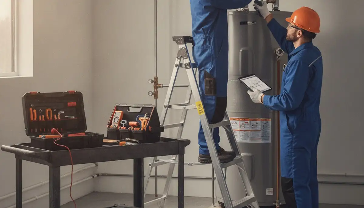 Water heater repair technician servicing a home in Mountain View, CA
